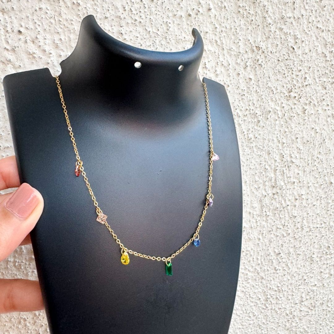 Gold Multicolor Stone Necklace