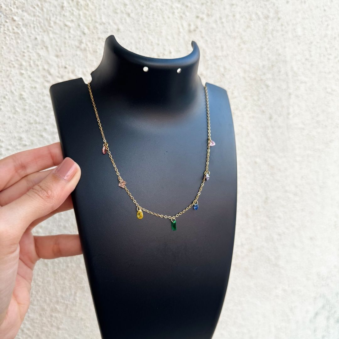 Gold Multicolor Stone Necklace