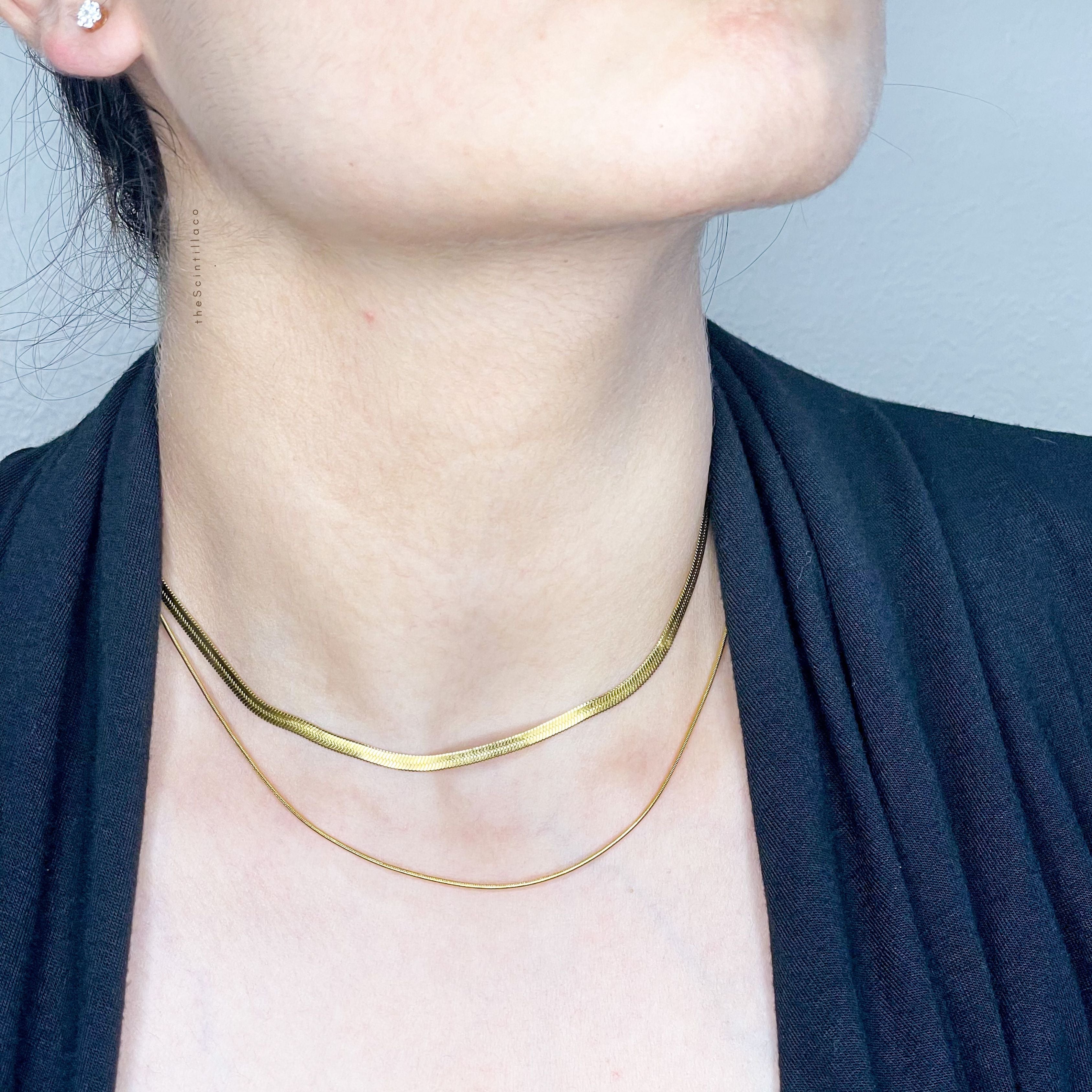 Bella- Herringbone Double Layer Chain Necklace